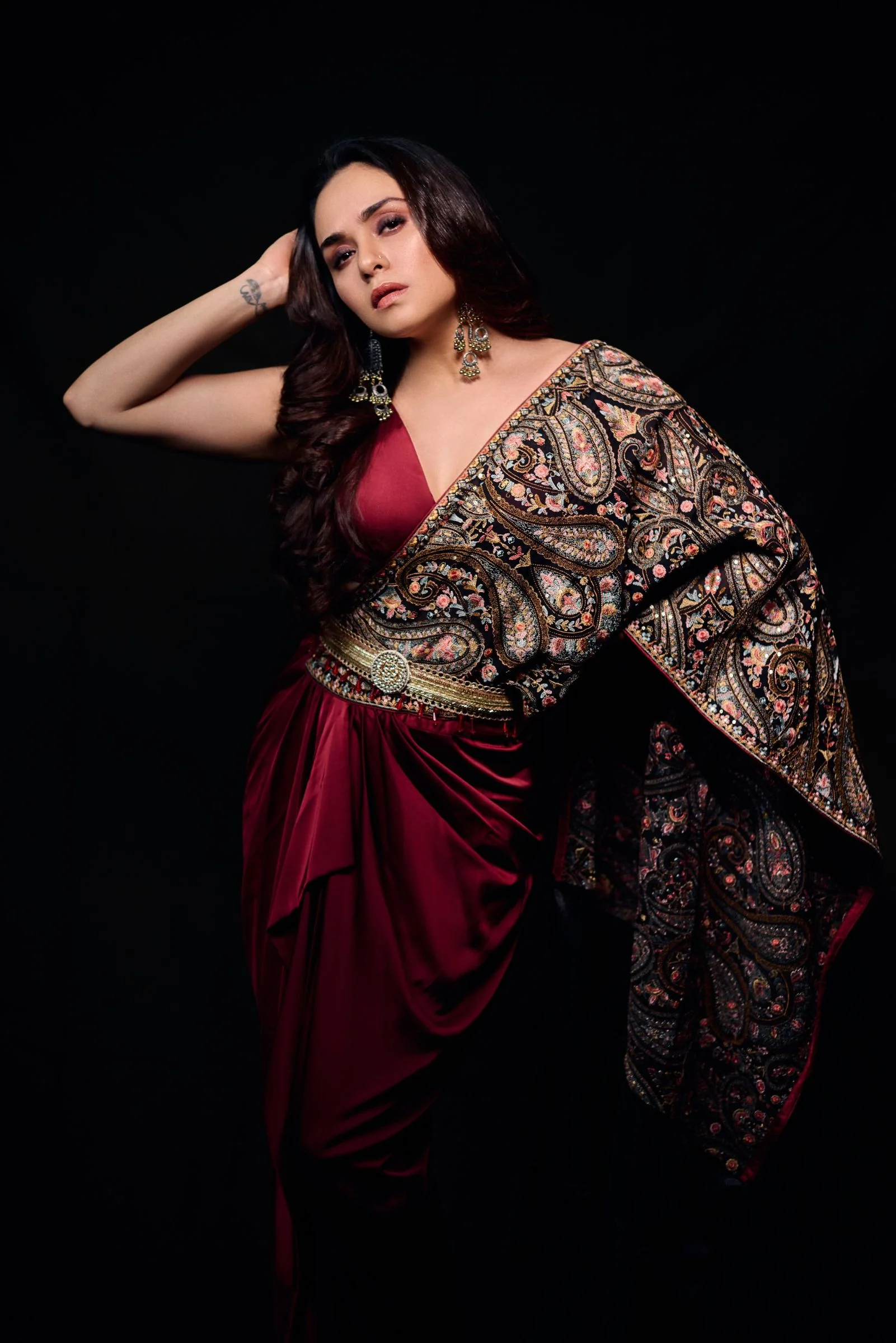 Amruta Khanvilkar in RED KASHIDA DRAPED SAREE - Image 3