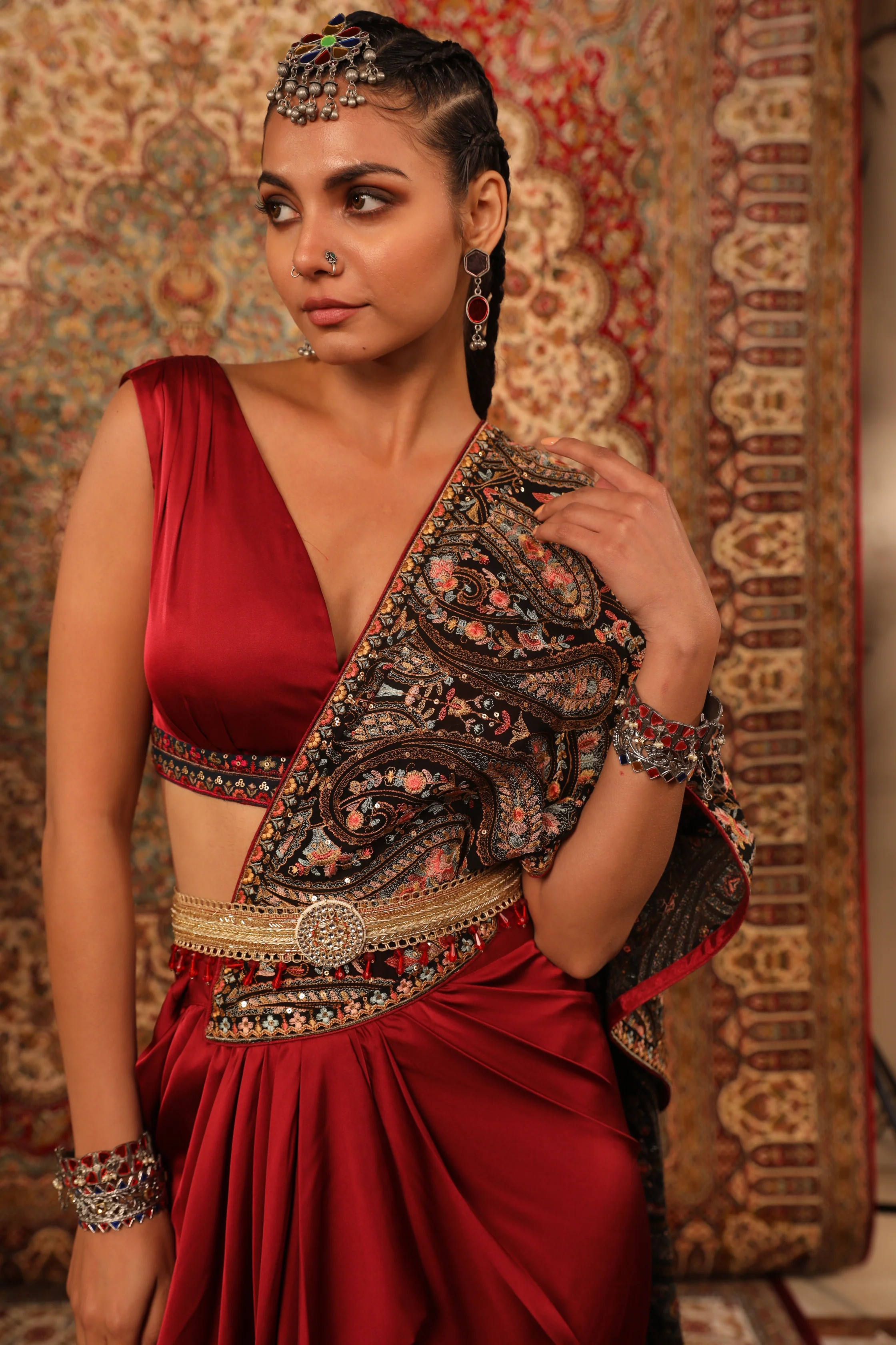 Amruta Khanvilkar in RED KASHIDA DRAPED SAREE - Image 4
