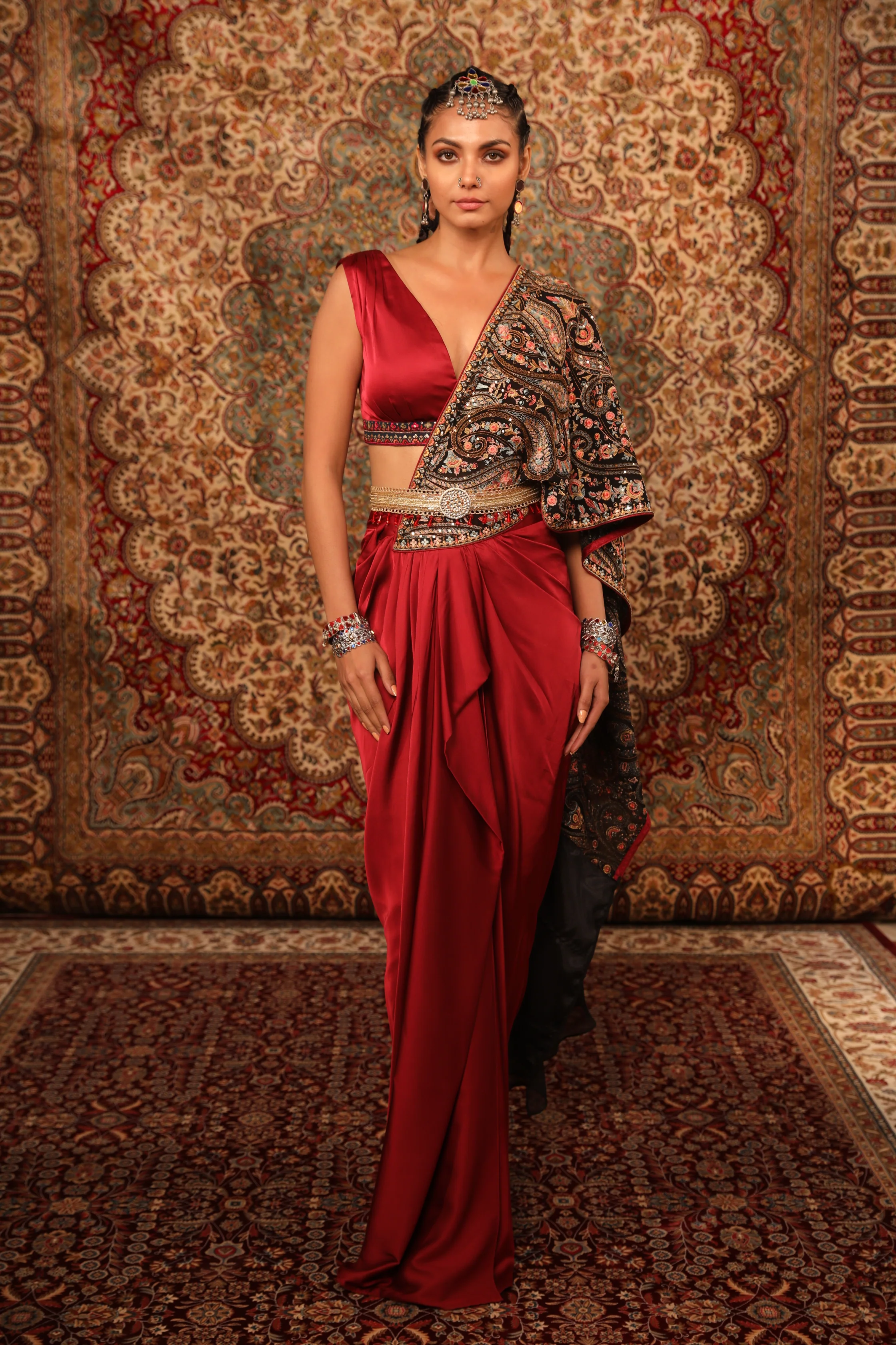 Amruta Khanvilkar in RED KASHIDA DRAPED SAREE - Image 5