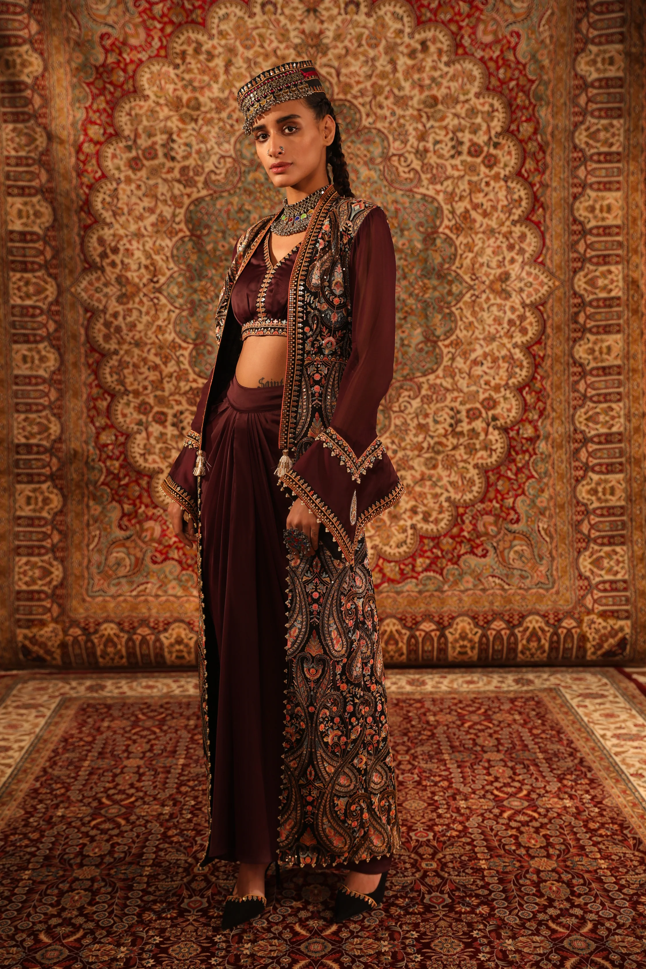Wine Kashida long jacket - Image 4