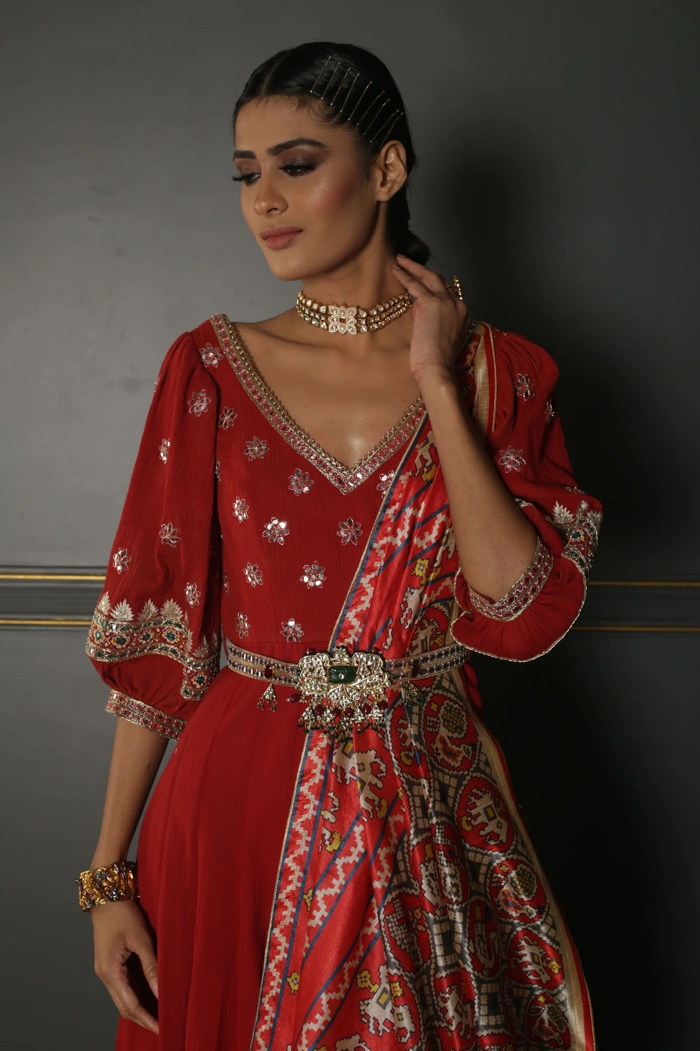 Seema Diwan in RUBY RED ZARDOZI HAND-EMBROIDERED GEORGETTE-SILK ANARKALI - Image 4
