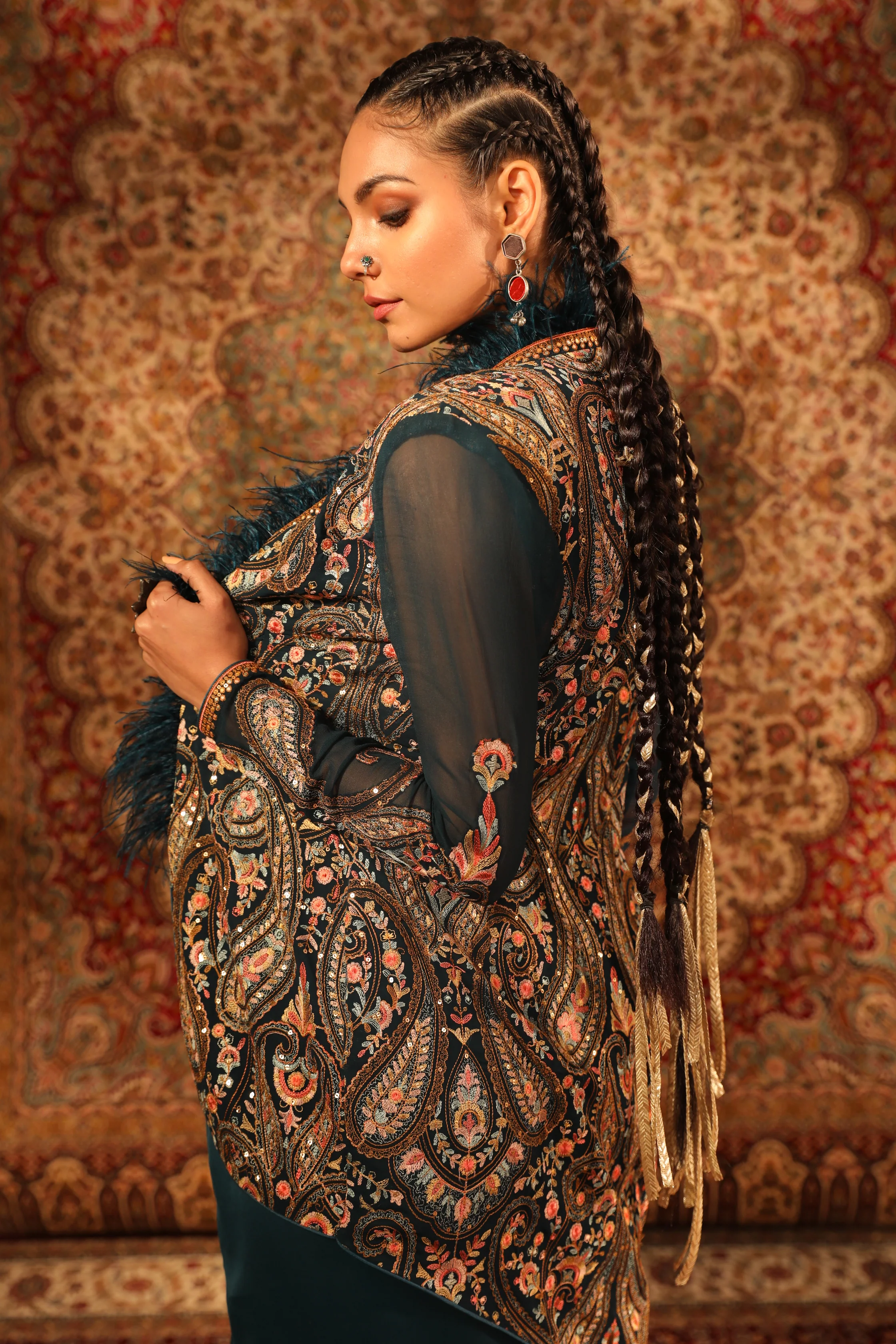 Teal Kashida Hi-low Jacket - Image 3