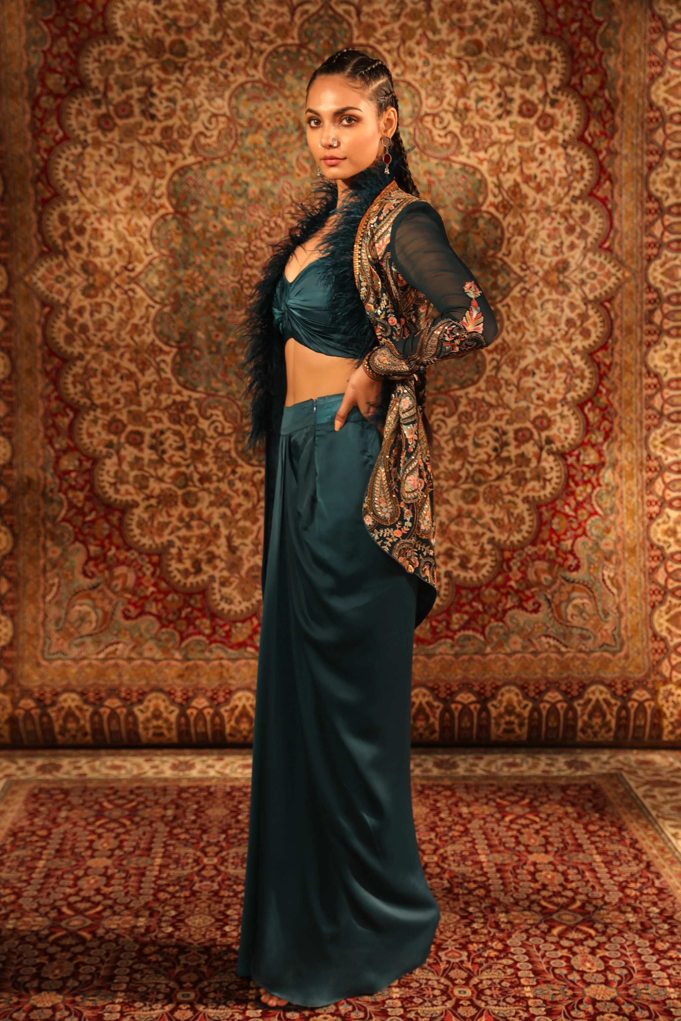 Teal Kashida Hi-low Jacket - Image 4