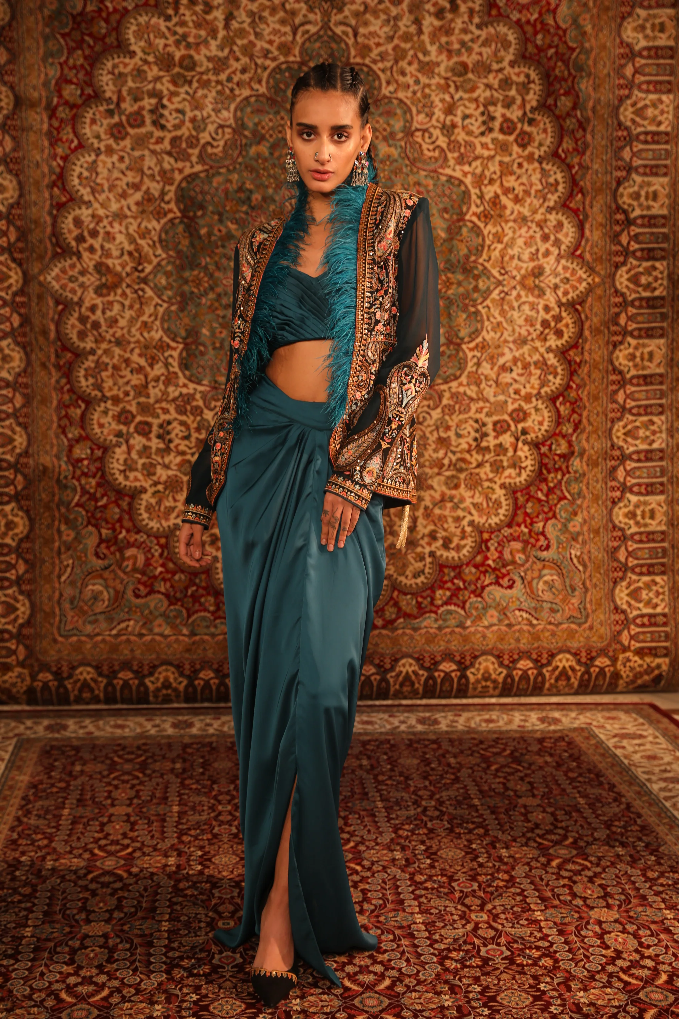 Teal kashida short jacket - Image 3