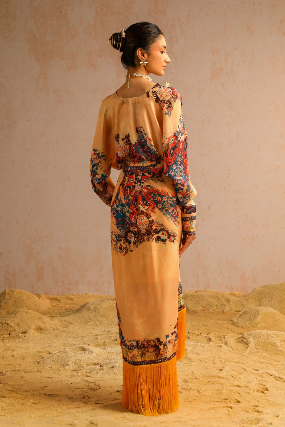 Beige draped skirt with shirt - Image 4