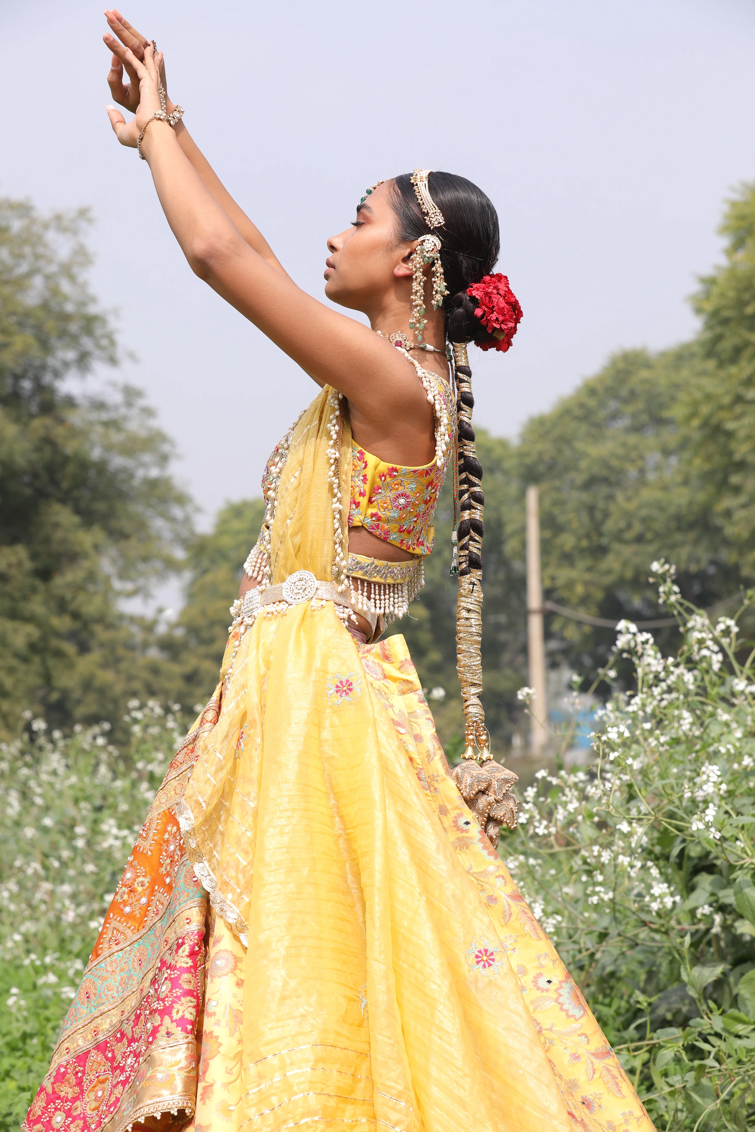 Yellow Flower Kani Silk Lehenga - Image 3