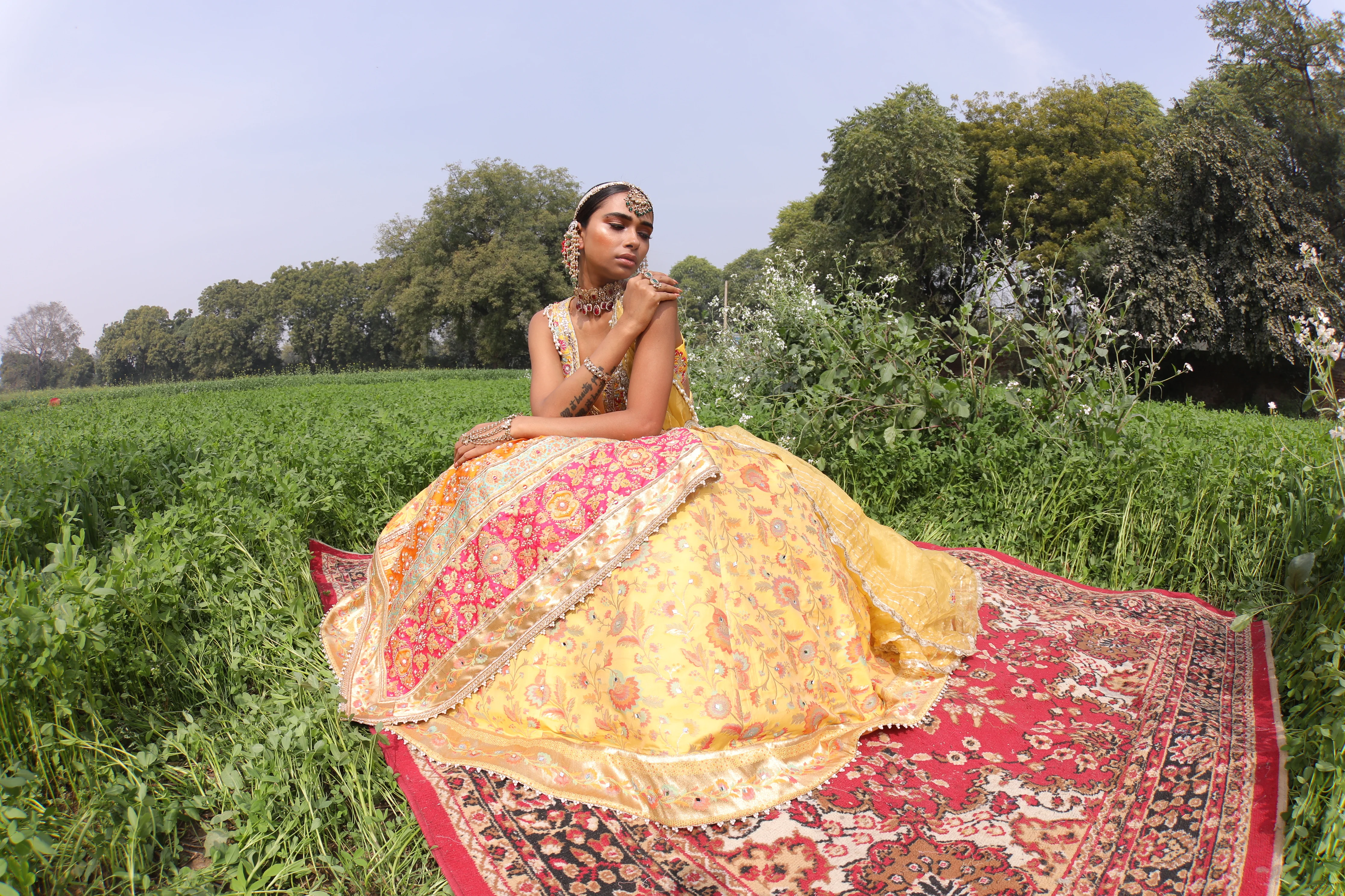 Yellow Flower Kani Silk Lehenga - Image 4