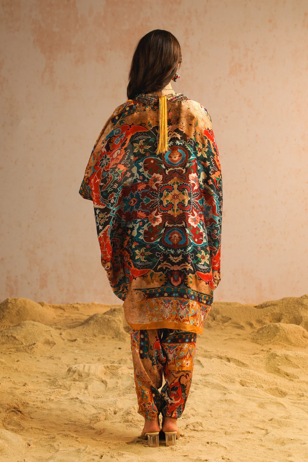 Yellow harem pants with blouse and cape - Image 5