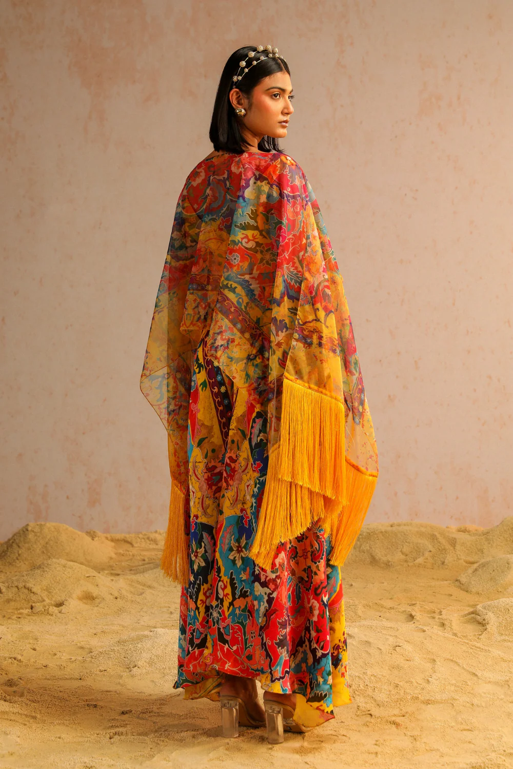 Yellow pants with blouse and cape - Image 4